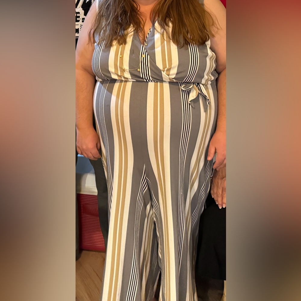 Lane Bryant Striped Gray and Tan plus sized Jumpsuit 18/20
